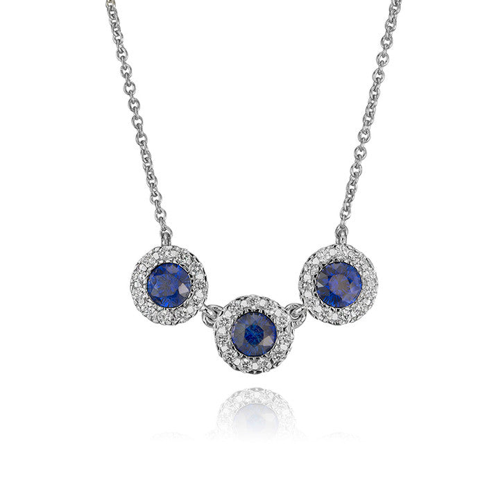 14k White Gold and Diamond Triple Sapphire Necklace