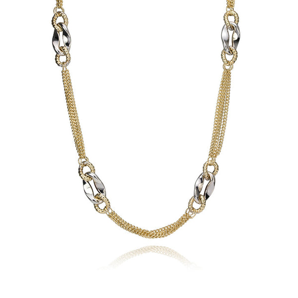 14k Yellow Gold Multi Strand Necklace with White Gold Accents
