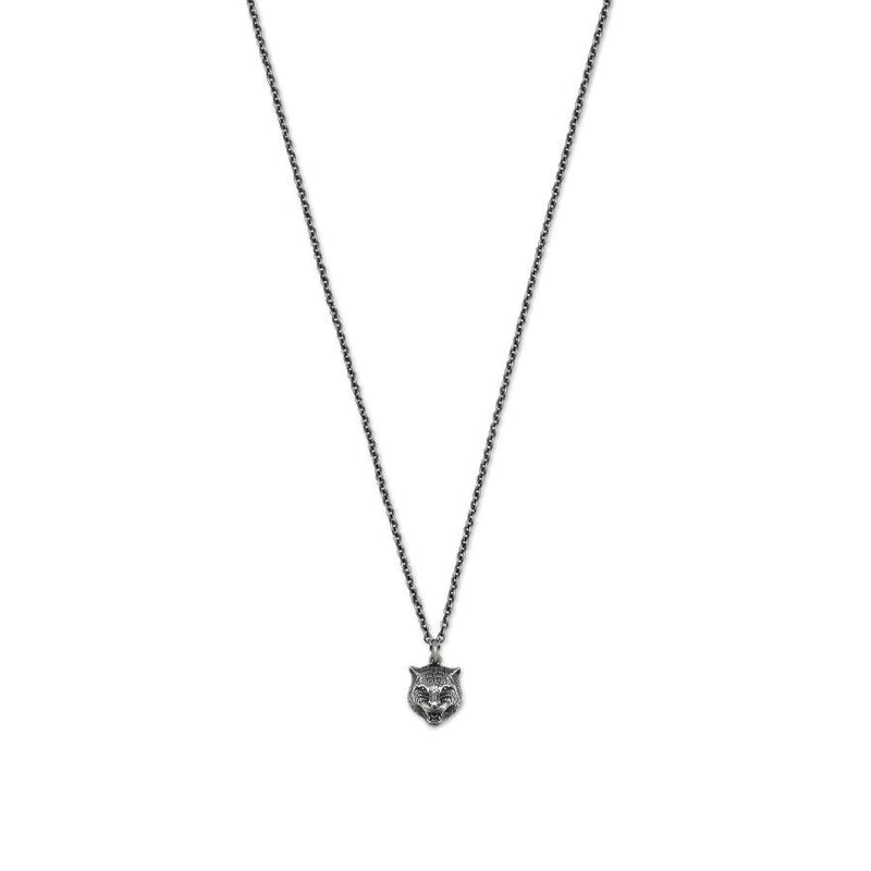 Gucci Silver Gatto Feline Head Necklace