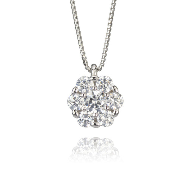 18k White Gold Cubic Zirconia Cluster Necklace