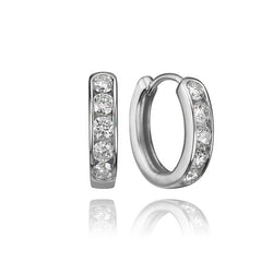14K White Gold Channel Set Diamond Hoop Earrings