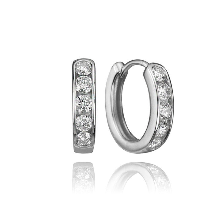 14K White Gold Channel Set Diamond Hoop Earrings