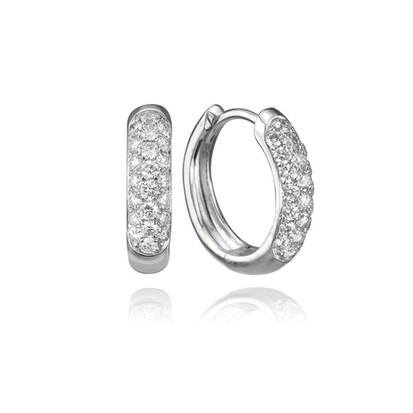 14K White Gold PavÃ© Diamond Hoop Earrings