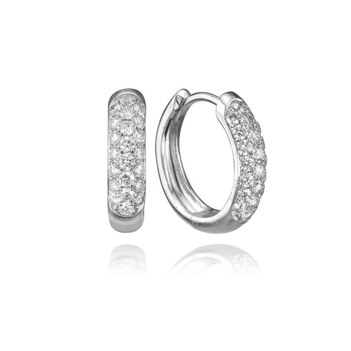 14K White Gold PavÃ© Diamond Hoop Earrings