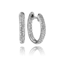 14K White Gold Diamond Huggie Hoop Earrings