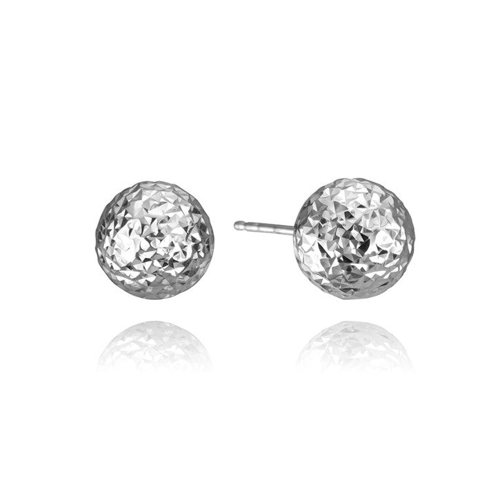 18k White Gold Ha mmered Ball Stud Earrings