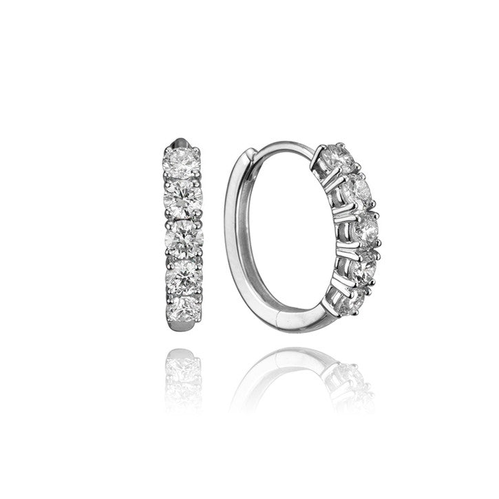 14K White Gold Diamond Hoop Earrings