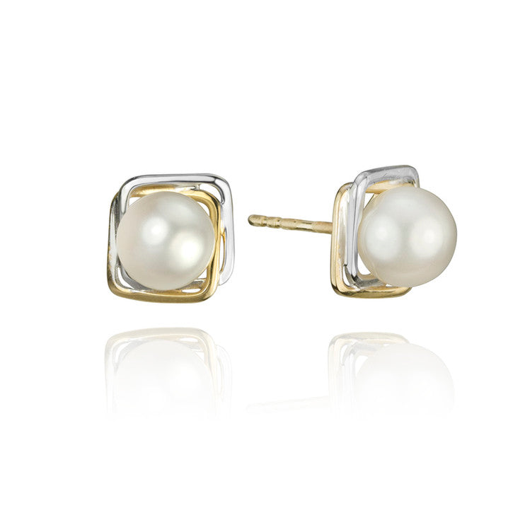 14k Yellow Gold Pearl Stud Earrings