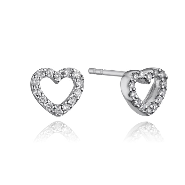 14k White Gold Petite Diamond Heart Studs