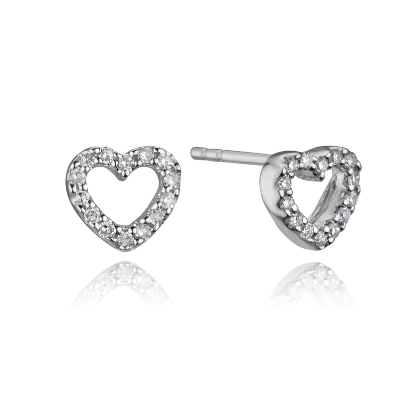 14k White Gold Petite Diamond Heart Studs
