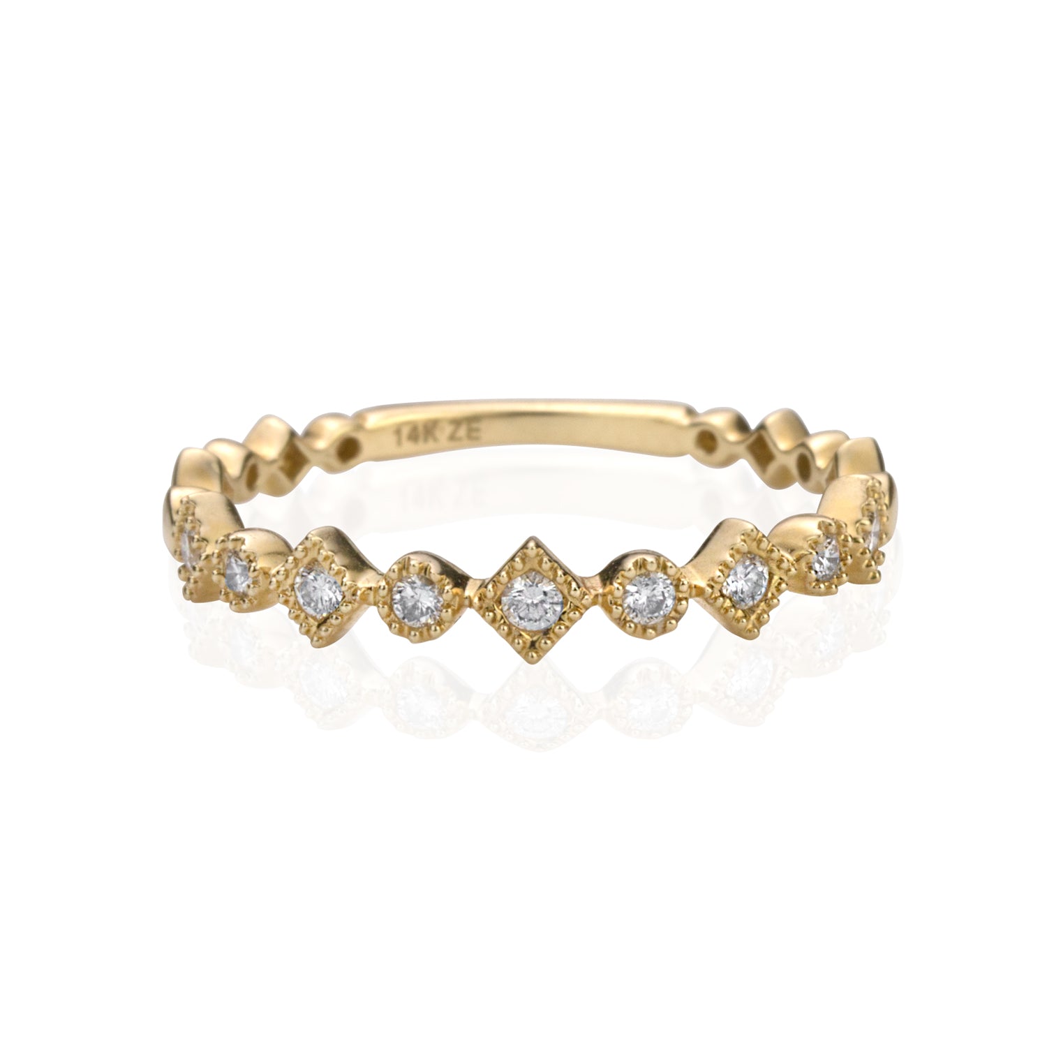14k Yellow Gold Diamonds and Dots Ring