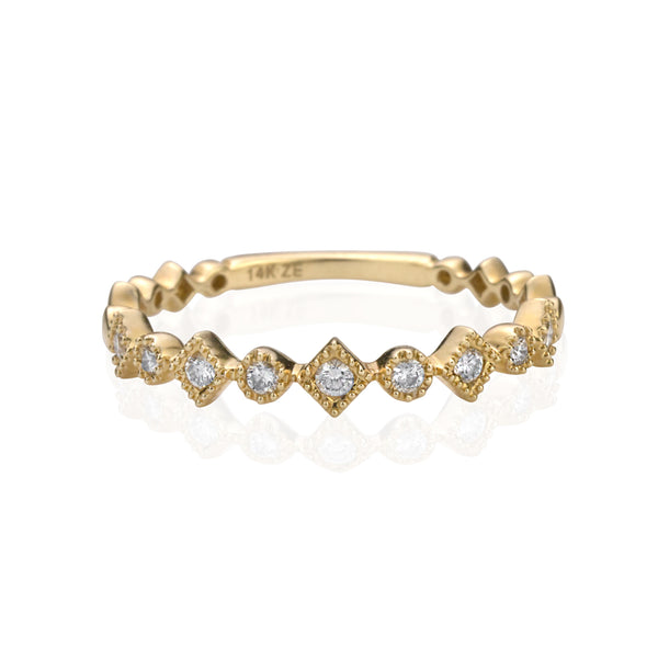 14k Yellow Gold Diamonds and Dots Ring