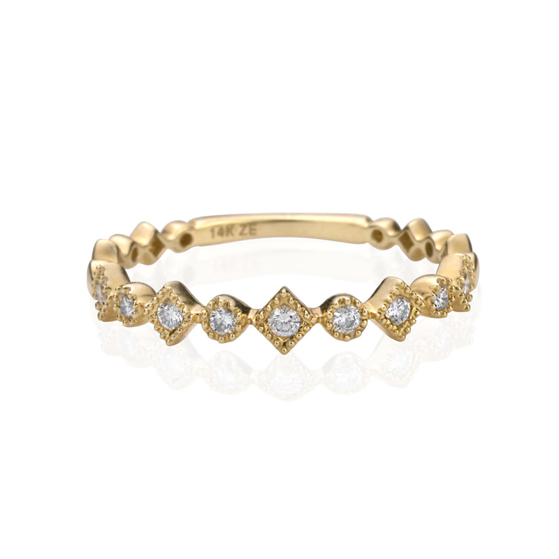 14k Yellow Gold Diamonds and Dots Ring