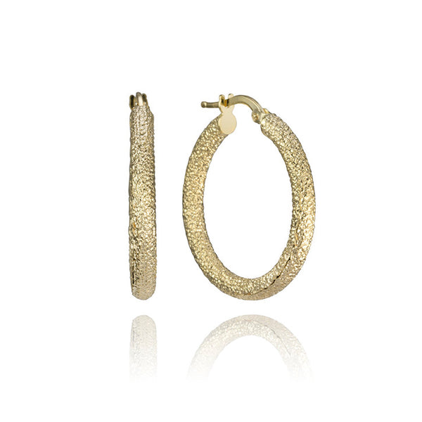14k Yellow Gold Frosted Hoop Earrings