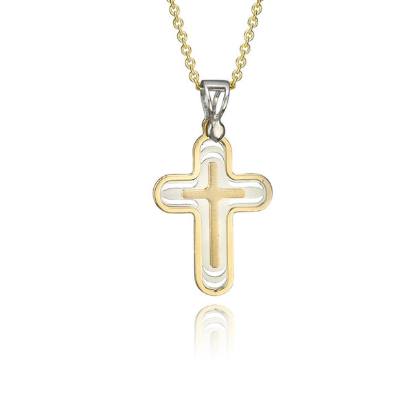 18k Yellow and White Gold Two Tone Cross Pendant
