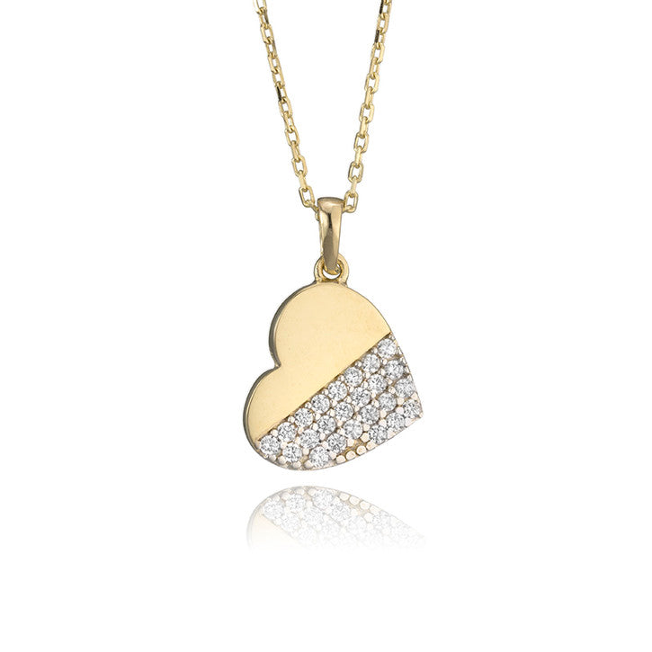 14k Yellow Gold and Cubic Zirconia Heart Necklace