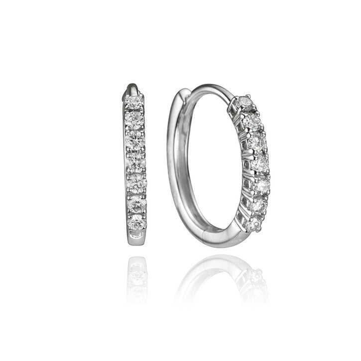 14K White Gold and Diamond Hoop Earrings