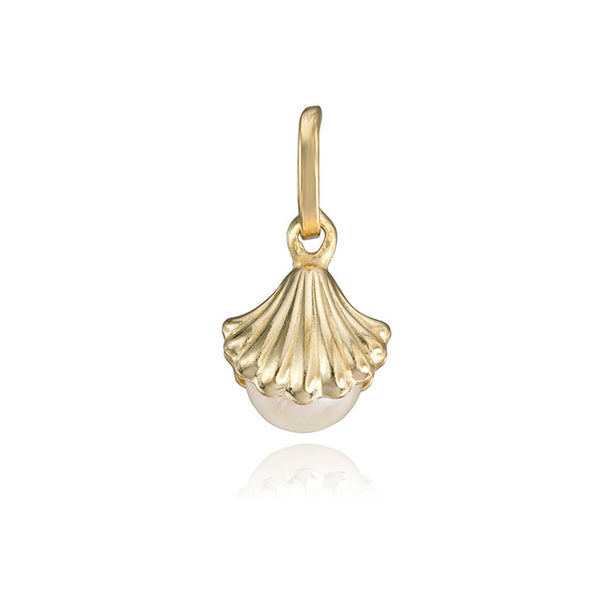 14k Yellow Gold Single Pearl Clam Shell Pendant