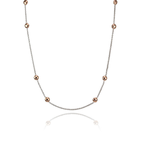 18k White Gold Rolo Link Chain with Rose Gold Stud Accents