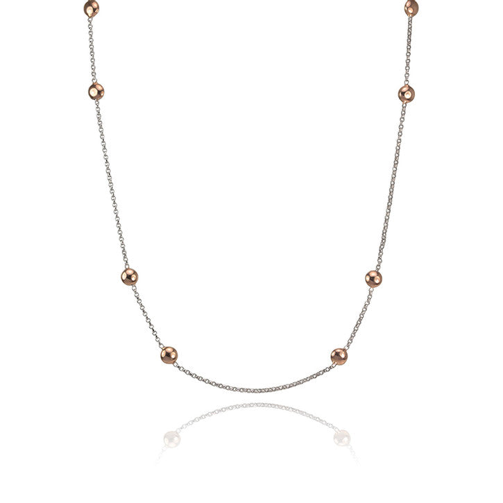 18k White Gold Rolo Link Chain with Rose Gold Stud Accents